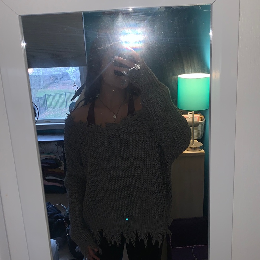 gray off the shoulder sweater